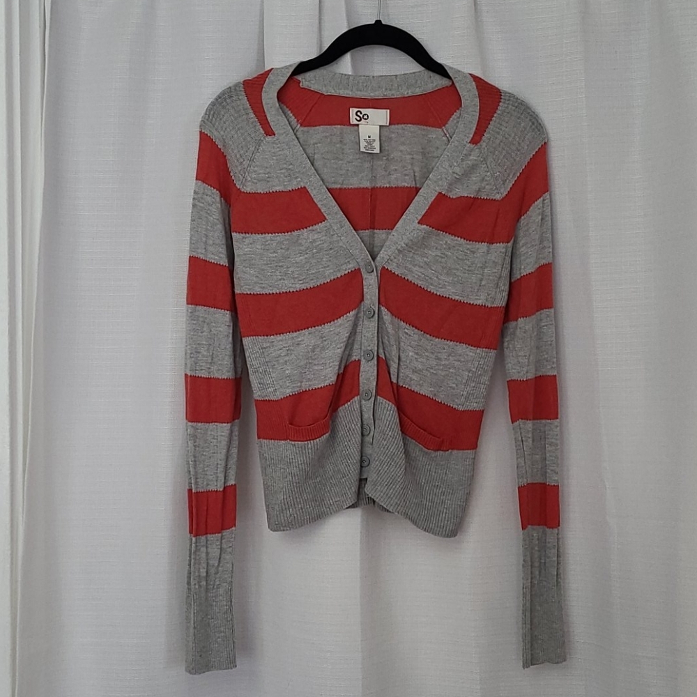 Knit button-up striped cardigan